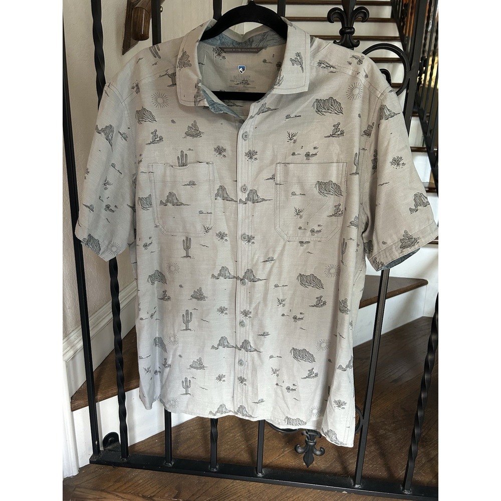 Men's Large KÜHL Button Down Shirt Short Sleeve Born in the Mountains Cactus